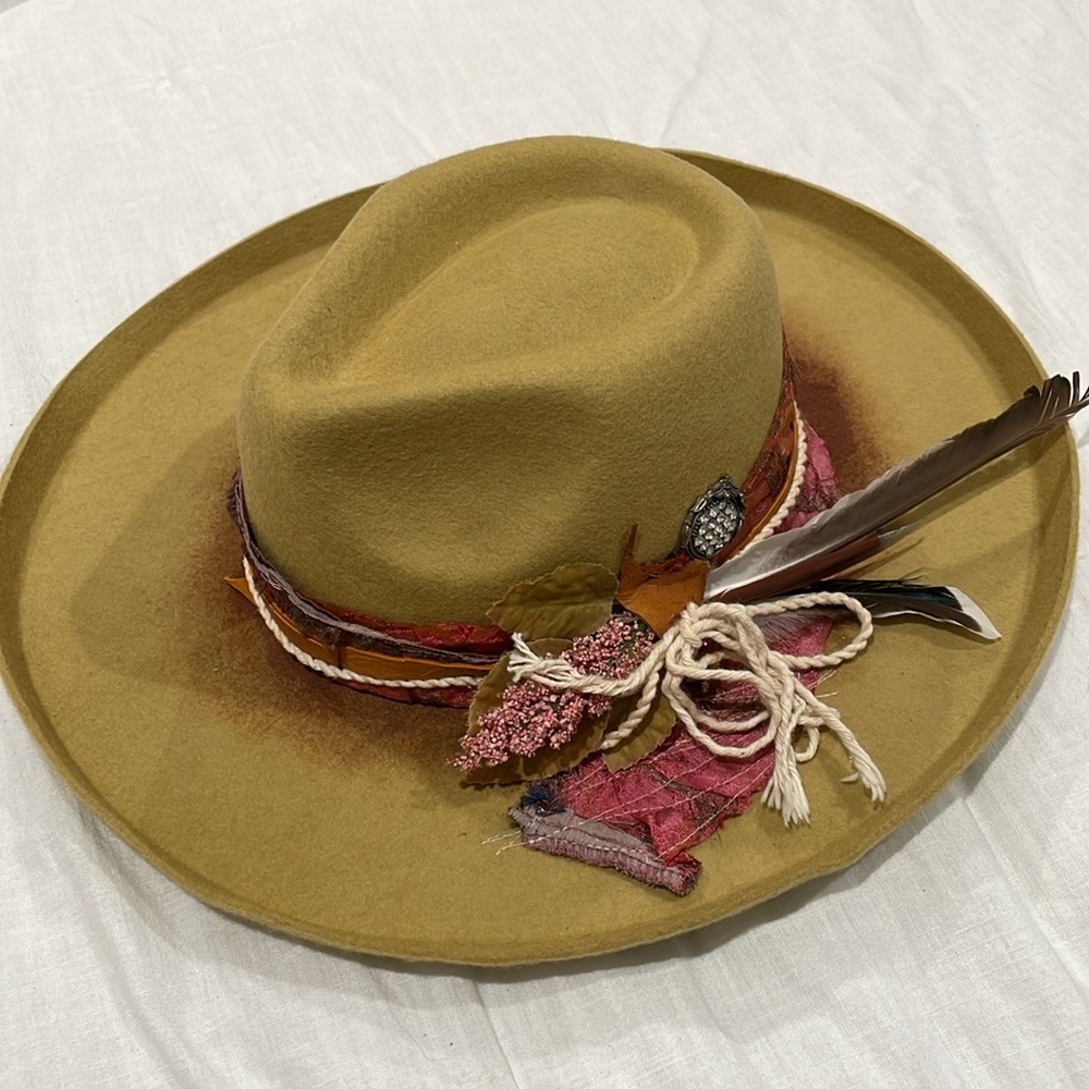 Handcrafted distressed felt fedora hat